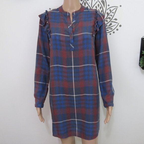 Anthropologie Blue & Brown Plaid Dress XS - Picture 3 of 4